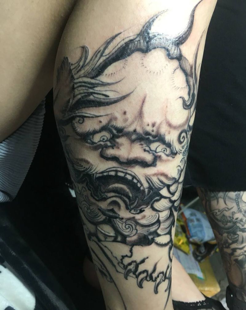 唐狮彩色未完成纹身图片