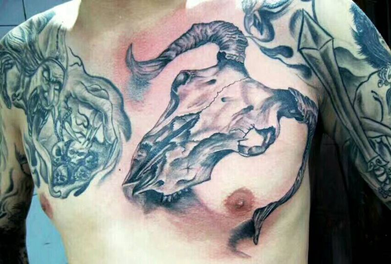 头骨纹身图片_欧美写实纹身图案