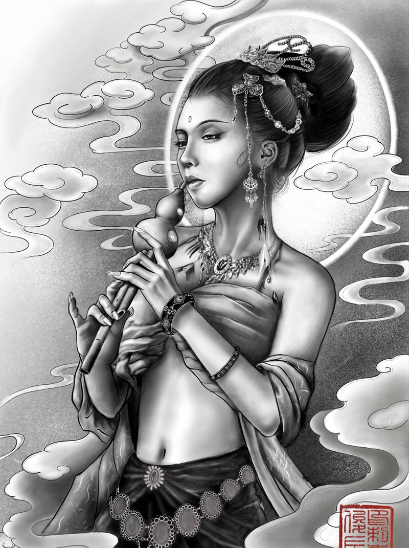 敦煌纹身图片_背部新传统纹身图案