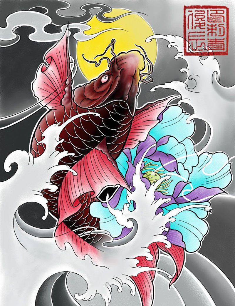 鲤鱼纹身图片_背部纹身图案