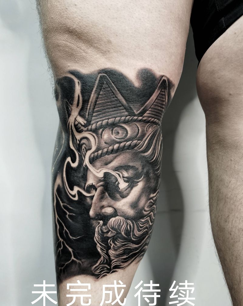 海神波塞冬未完成待续纹身图片_腿部欧美写实纹身图案