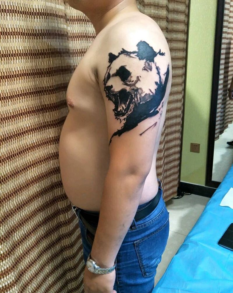 涂鸦熊猫纹身图片_手臂纹身图案