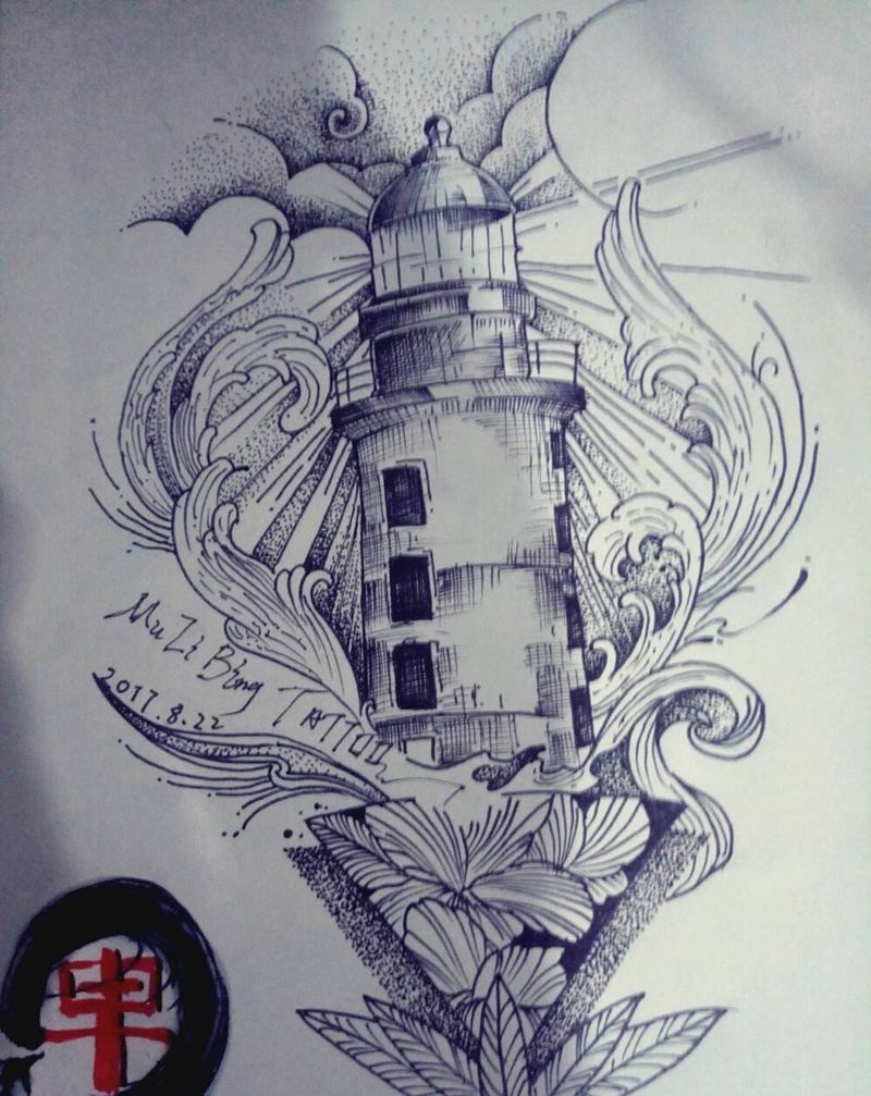 塔纹身图片_手臂清新几何手稿纹身图案