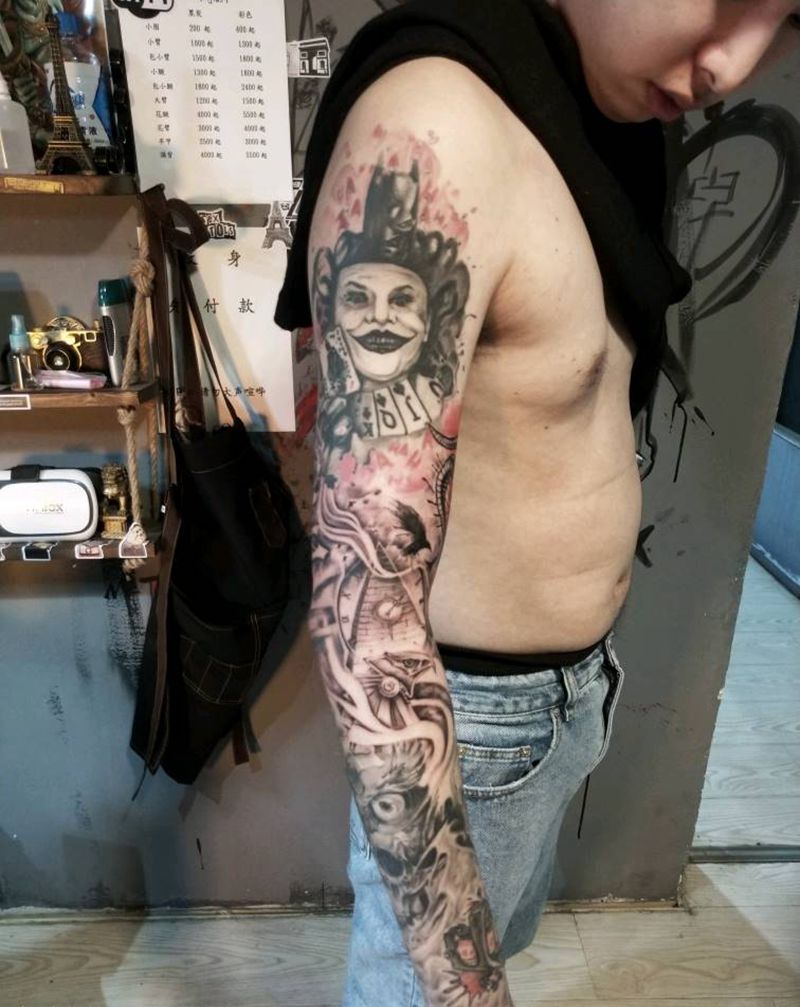 欧美拼接花臂纹身图片_手臂欧美写实纹身图案