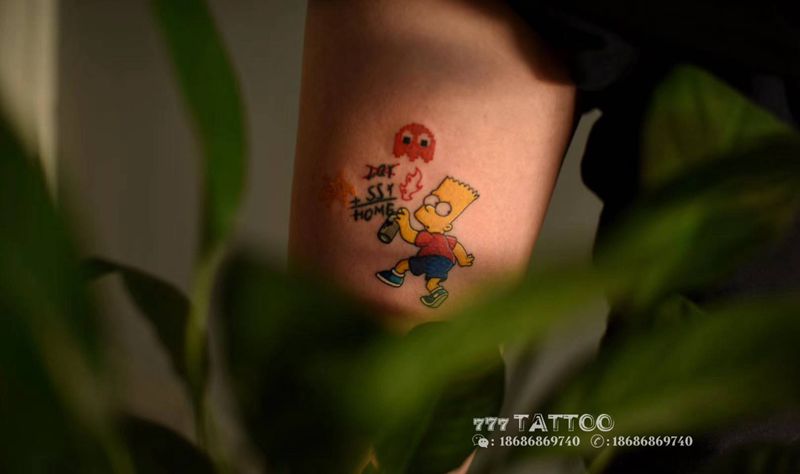 辛普森纹身图片_腿部New School纹身图案