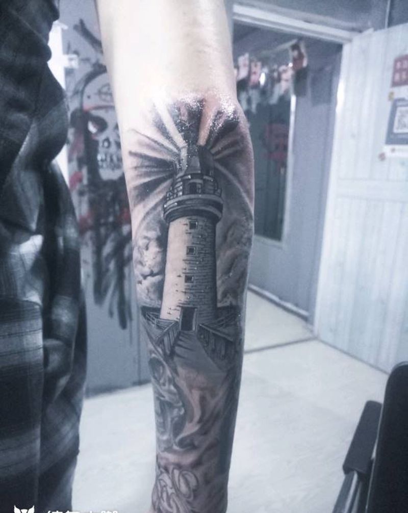 灯塔纹身图片_手臂欧美静物成品纹身图案