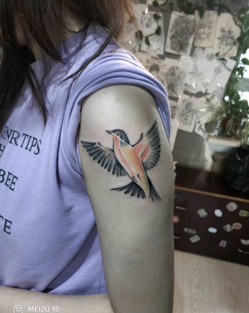鸟纹身图片_手臂水彩纹身图案