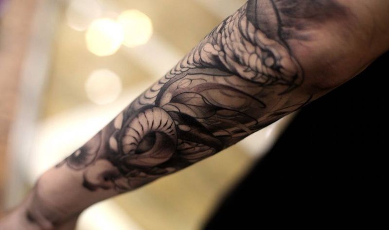 小臂蛇纹身纹身图片_手臂欧美写实新传统纹身图案