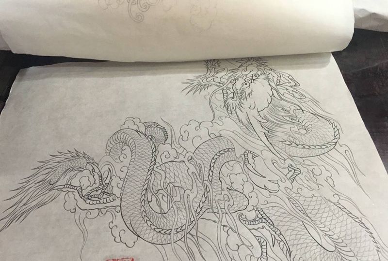 半甲龙纹身图片_手稿动物传统纹身图案