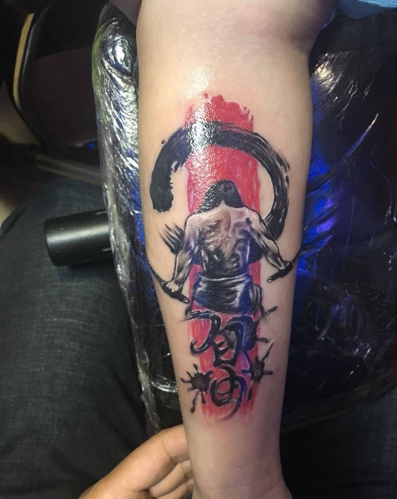 武士纹身图片_国画人物原创手臂成品纹身图案