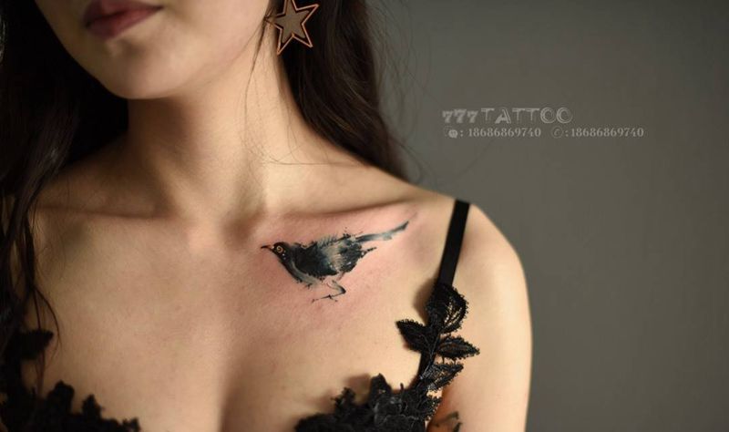 水墨喜鹊纹身图片