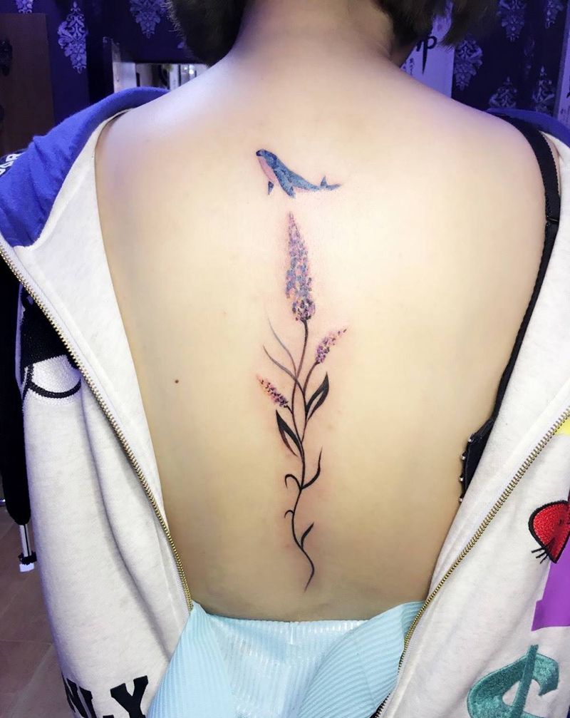 鲸鱼 薰衣草纹身图片