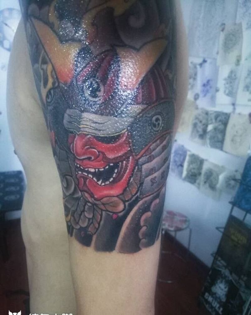 原创武士纹身图片_手臂传统人物鬼神成品手稿纹身图案