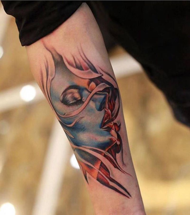 彩色肖像纹身图片_成品手部手臂欧美人物原创纹身图案