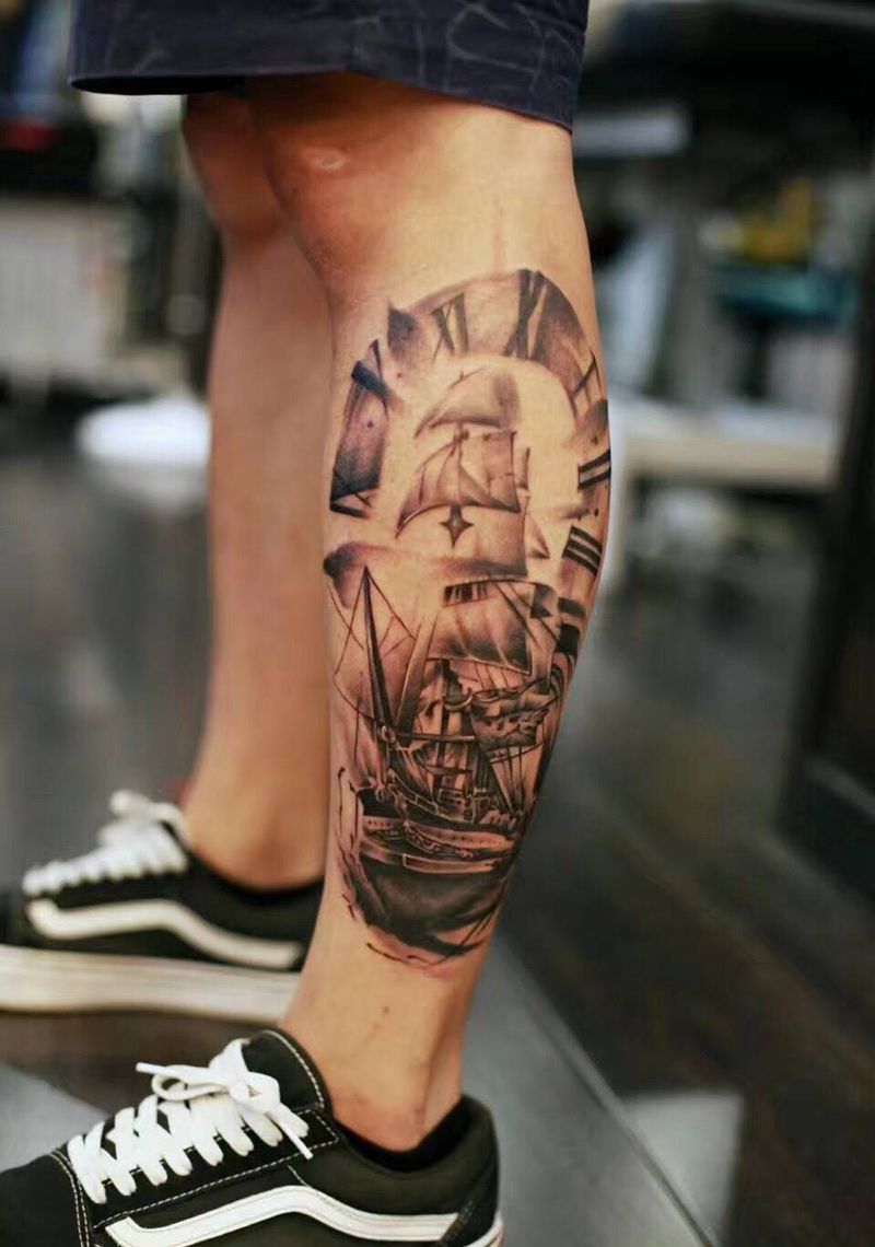 小腿船纹身图片