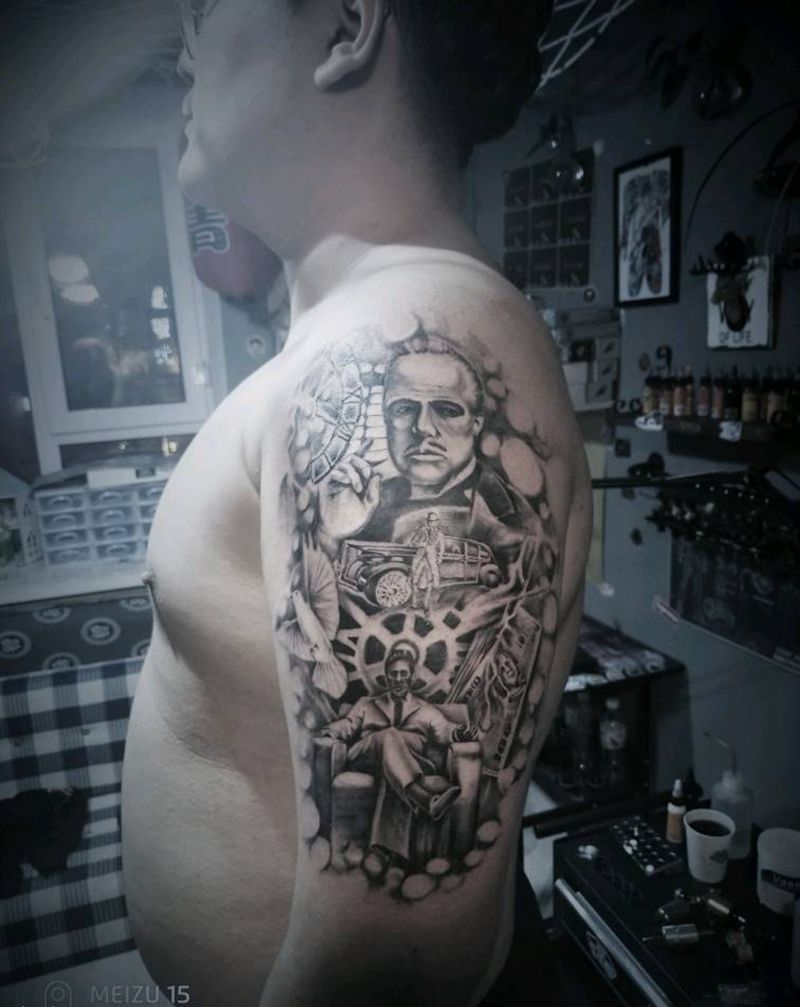 教父纹身图片_手臂欧美写实纹身图案