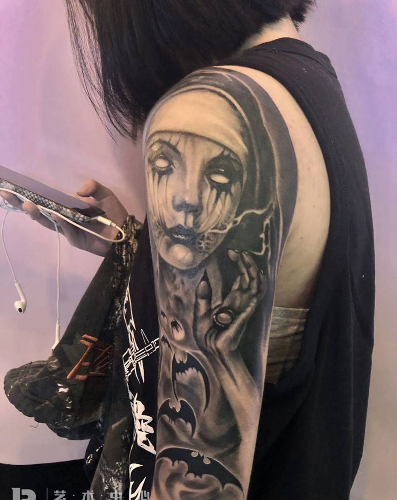 暗黑修罗女纹身图片_欧美写实纹身图案