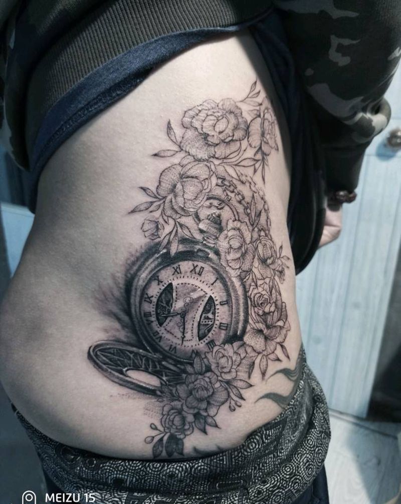 花表纹身图片_腰部欧美写实纹身图案