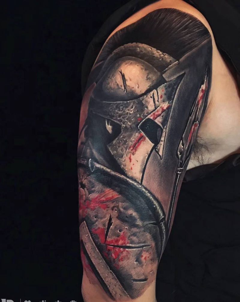 斯巴达纹身图片_肩部手臂纹身图案