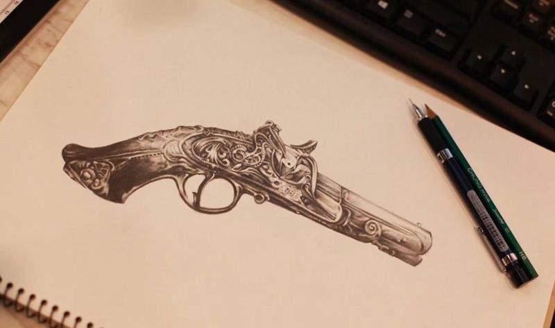 手枪纹身图片