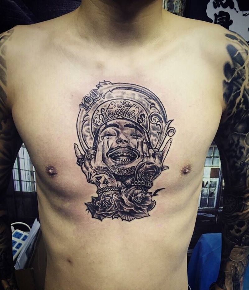 奇卡诺花胸进行中纹身图片