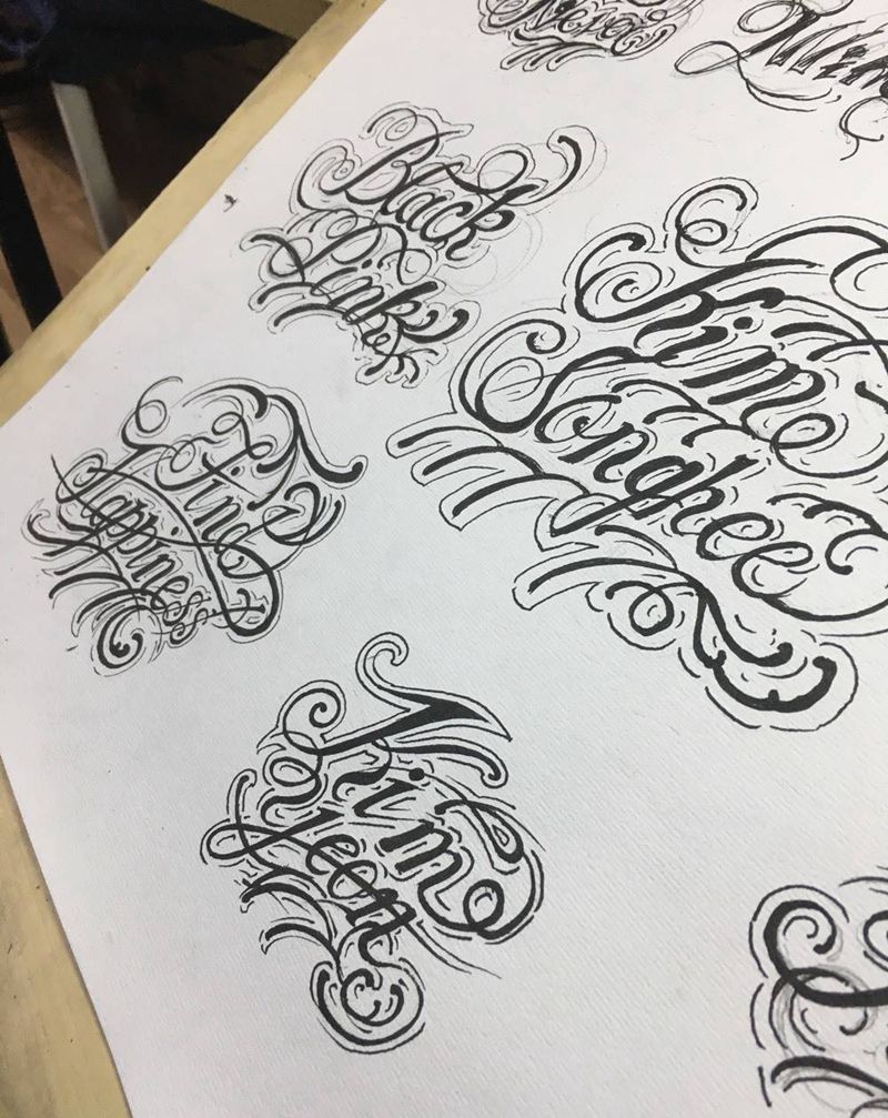 奇卡诺花体联系 哈哈纹身图片