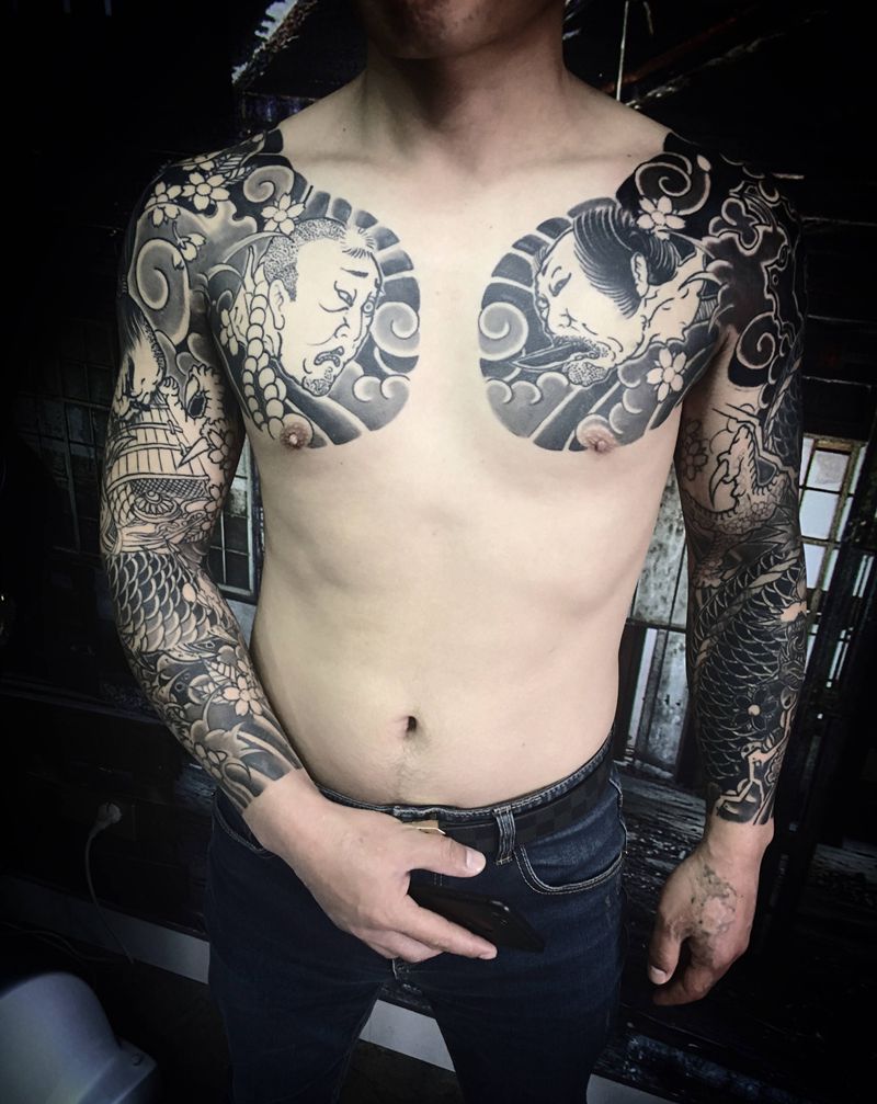 覆盖待续纹身图片_手臂胸部新传统纹身图案