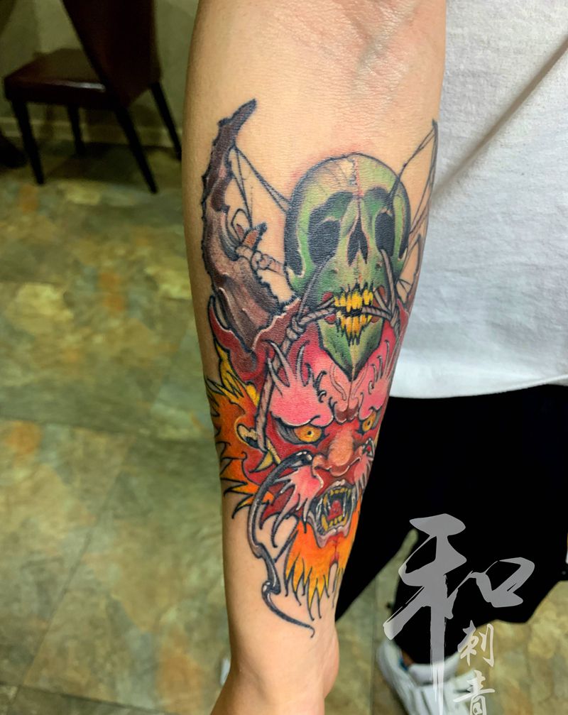 龙头纹身图片_手部背部欧美写实新传统纹身图案