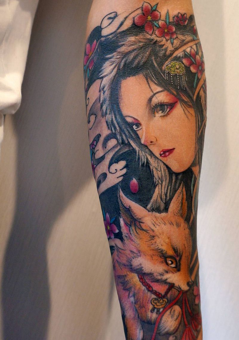 艺妓美女图纹身图片_手臂新传统纹身图案