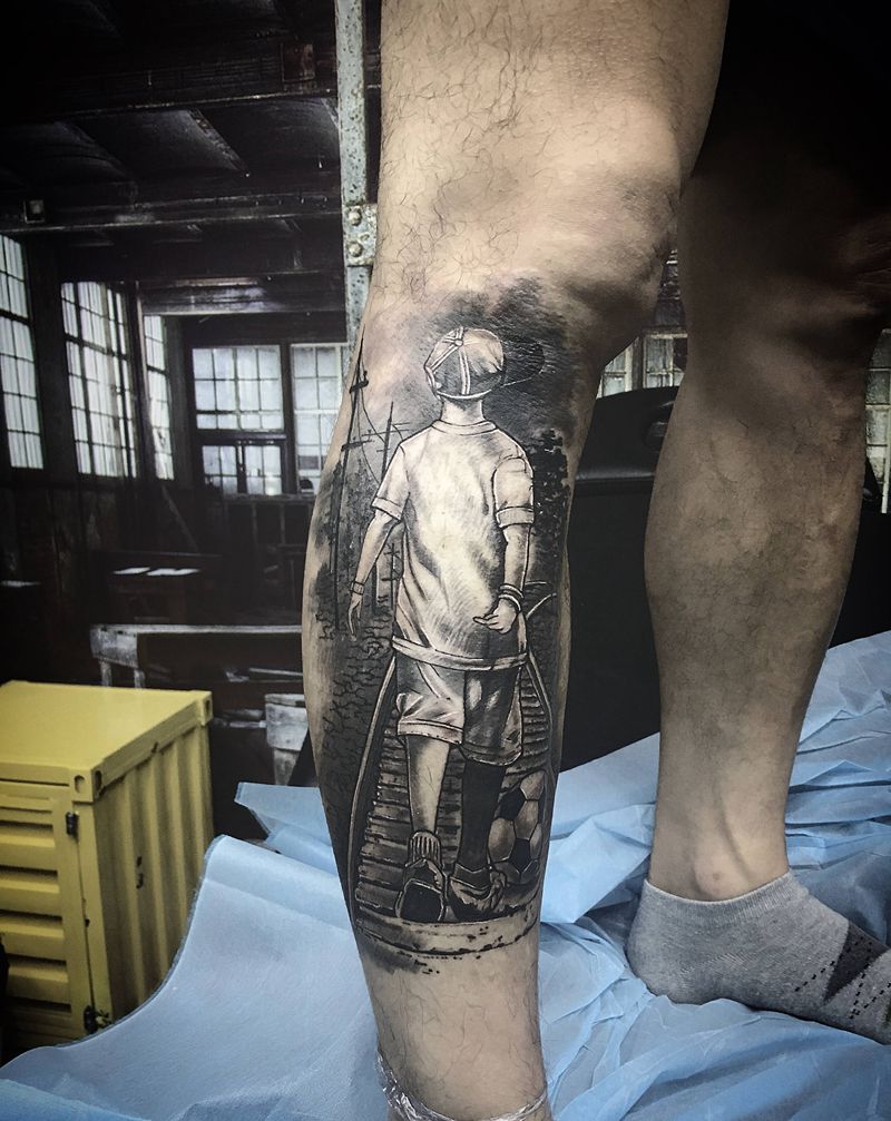 热爱足球的客人纹身图片_脚部纹身图案