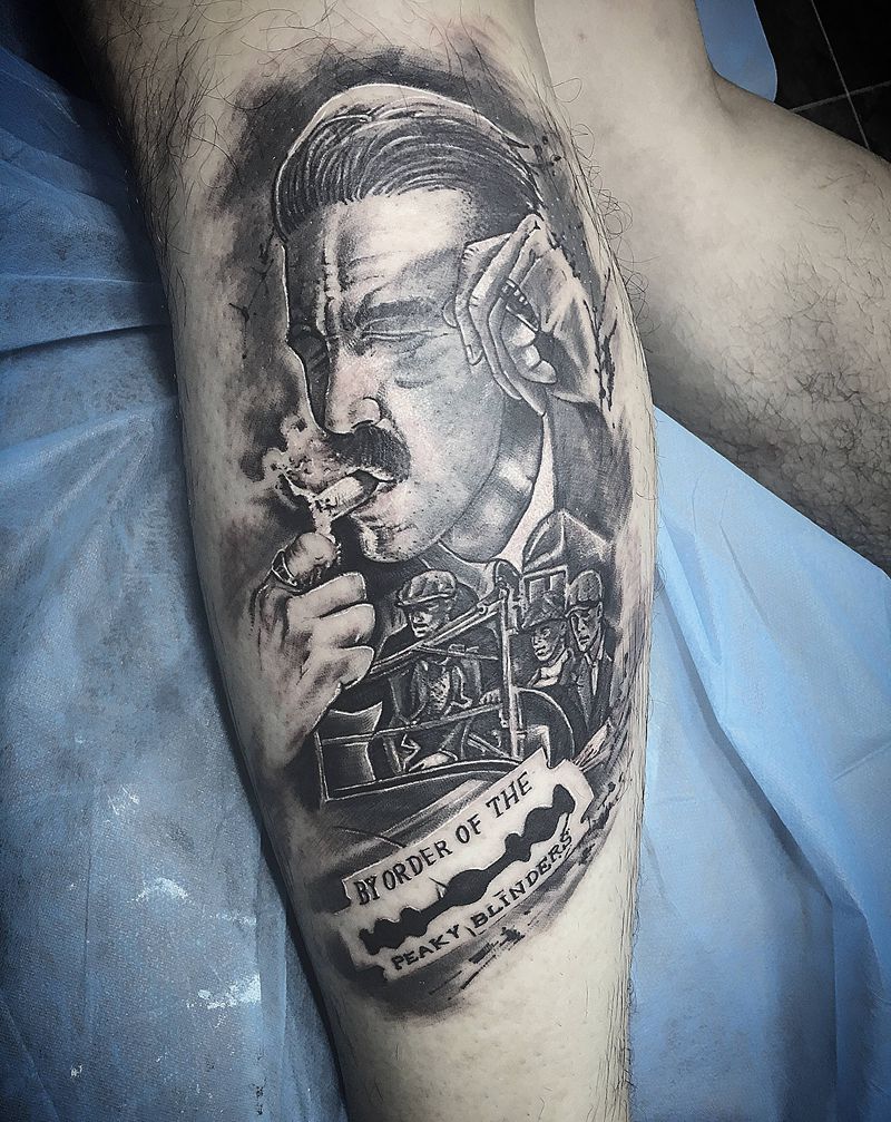 小腿欧美作品纹身图片_腿部纹身图案