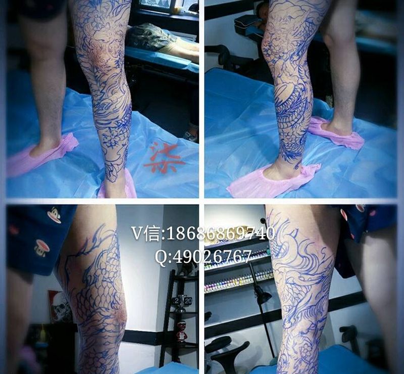 龙腿，未完成。纹身图片_腿部传统动物花腿纹身图案