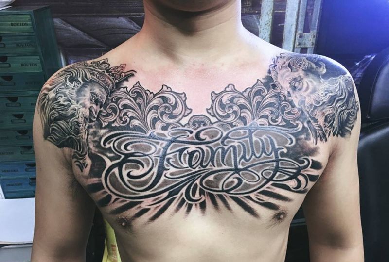 欧美花胸纹身图片