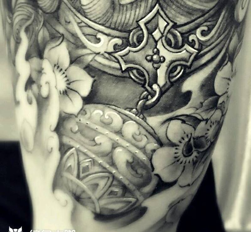 唐狮子纹身图片_肩部手臂传统动物原创成品纹身图案