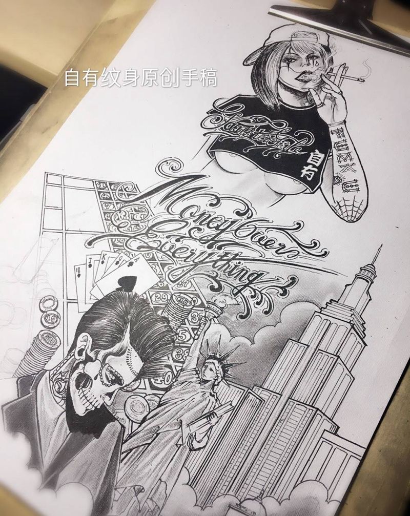 手稿设计ing纹身图片