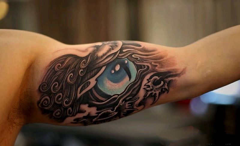 龙目纹身图片_手臂传统国画动物鬼神宗教原创彩色成品纹身图案