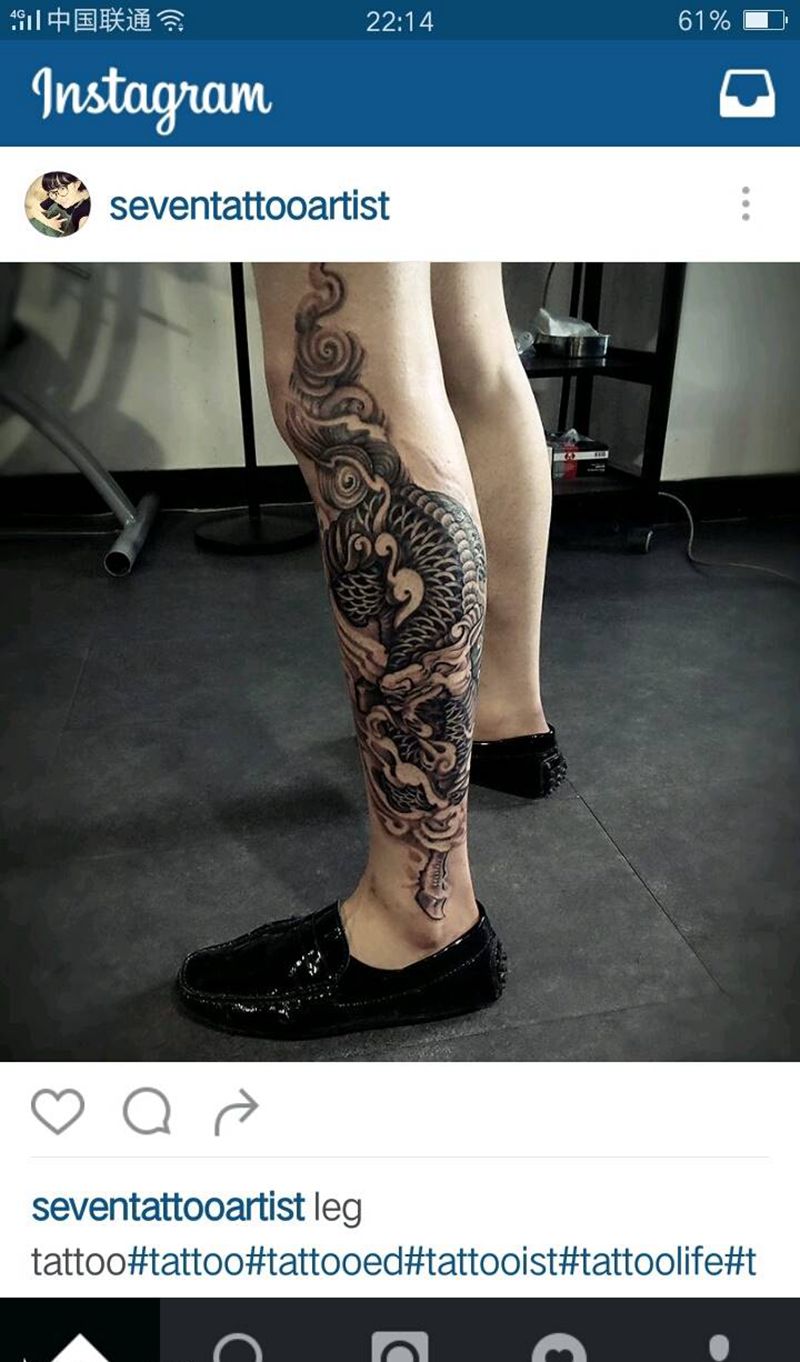 神兽马鹿纹身图片_腿部传统国画动物鬼神宗教成品纹身图案