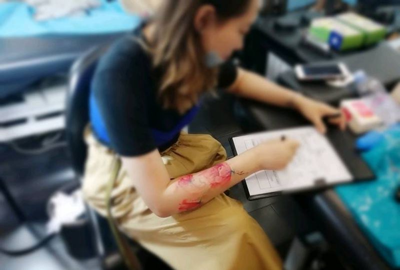 水墨遮盖纹身图片_手臂传统清新国画植物原创水墨成品纹身图案