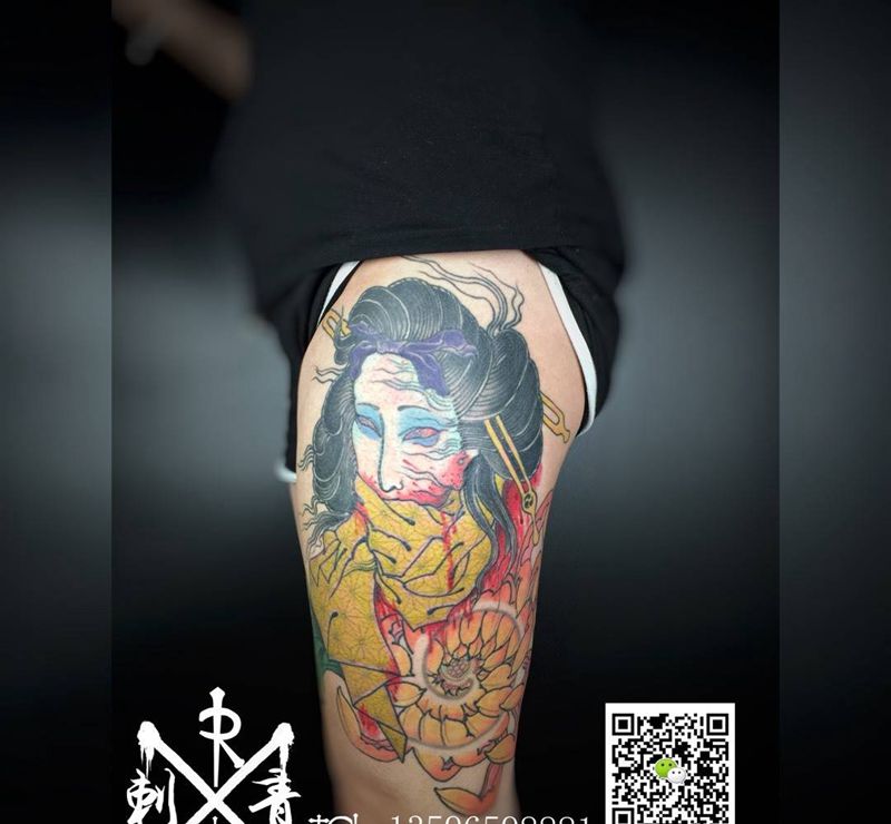 生首纹身图片_成品手稿臀部腰部腿部传统人物原创纹身图案