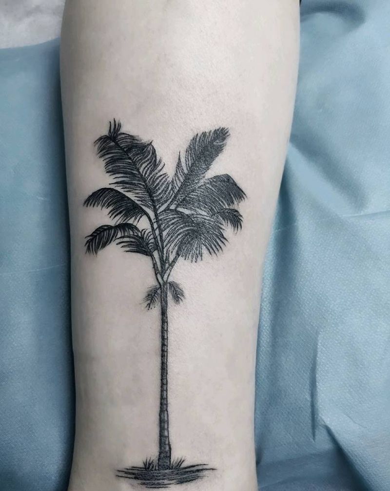 椰子树纹身图片_脚部腿部纹身图案