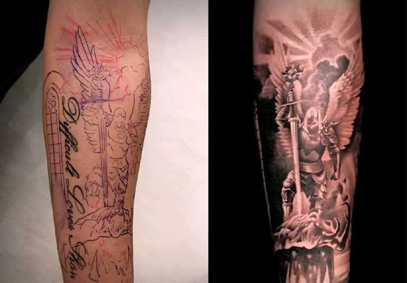 覆盖纹身图片_手臂欧美写实覆盖欧美写实纹身图案