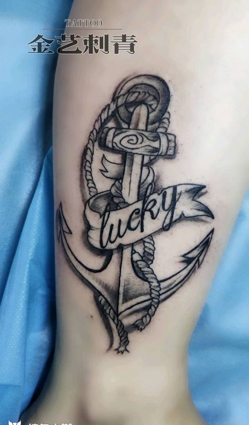 船锚纹身图片_腿部纹身图案