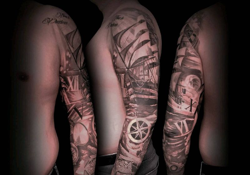 乘风破浪纹身图片_手臂New School欧美写实纹身图案