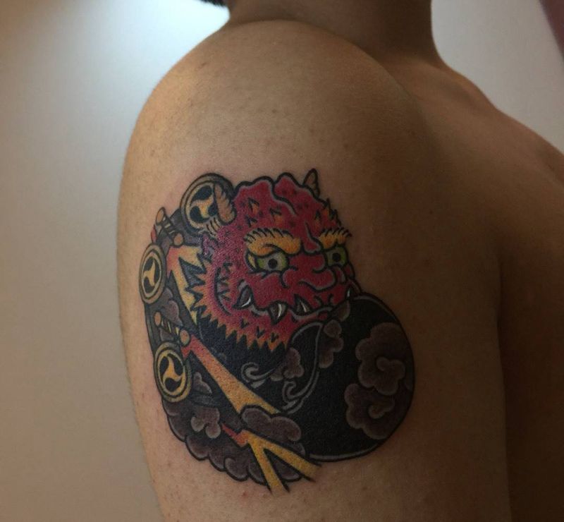 mini雷神纹身图片_成品手臂肩部传统人物鬼神纹身图案