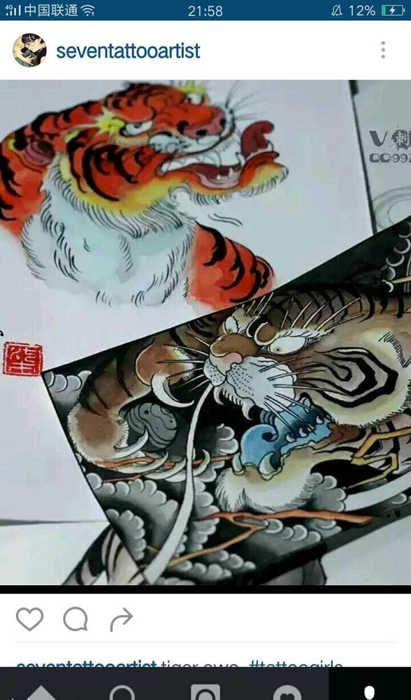 传统虎纹身图片_传统动物手稿纹身图案