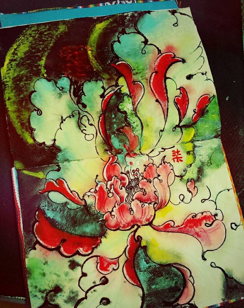 传统牡丹小图手稿！纹身图片_传统植物成品手稿纹身图案