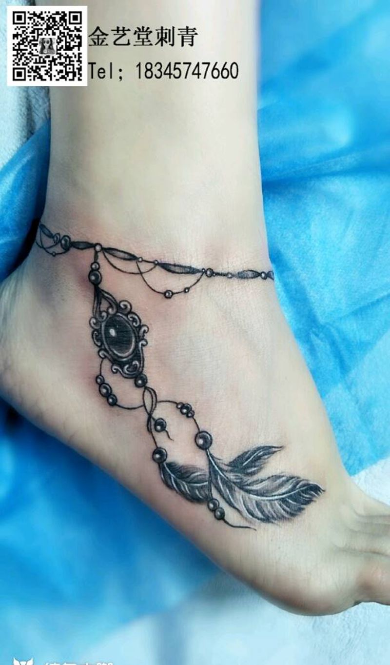 脚链纹身图片_脚部纹身图案