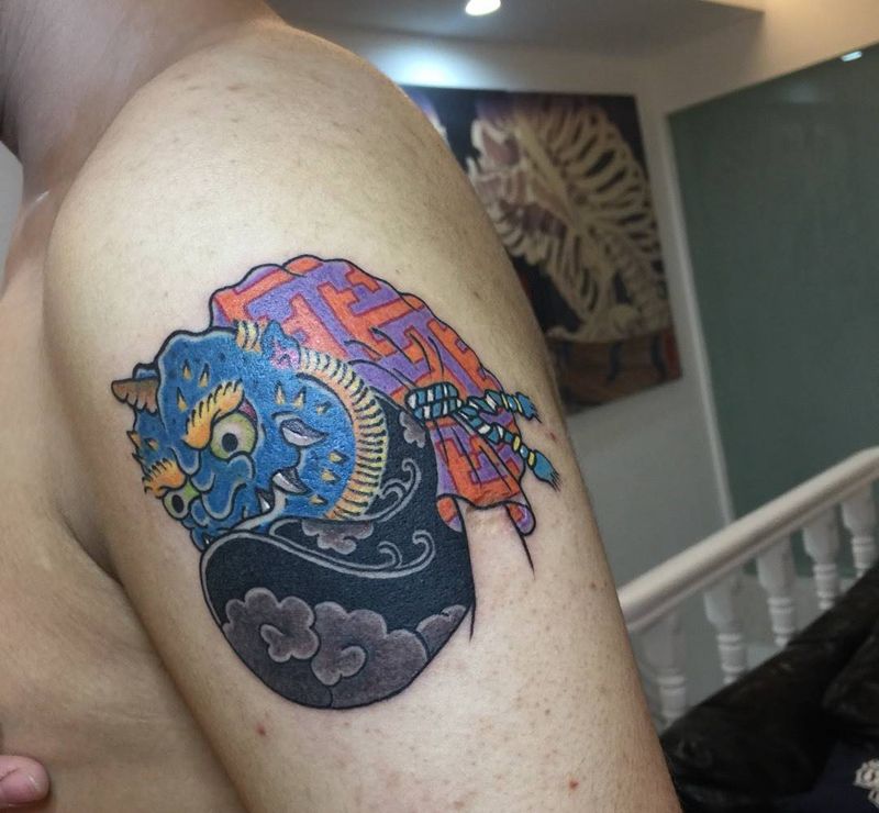 风神雷神纹身图片_成品肩部手臂传统人物鬼神纹身图案