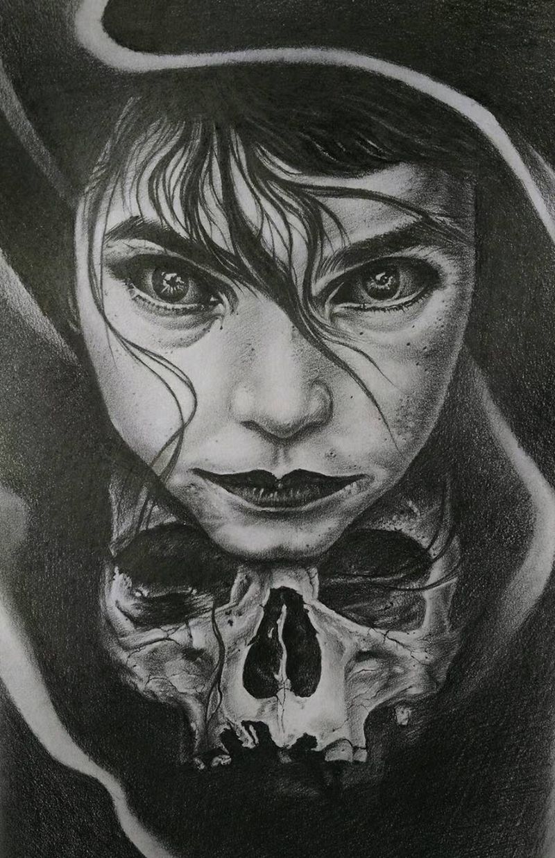 手绘鬼娃纹身图片_欧美写实纹身图案