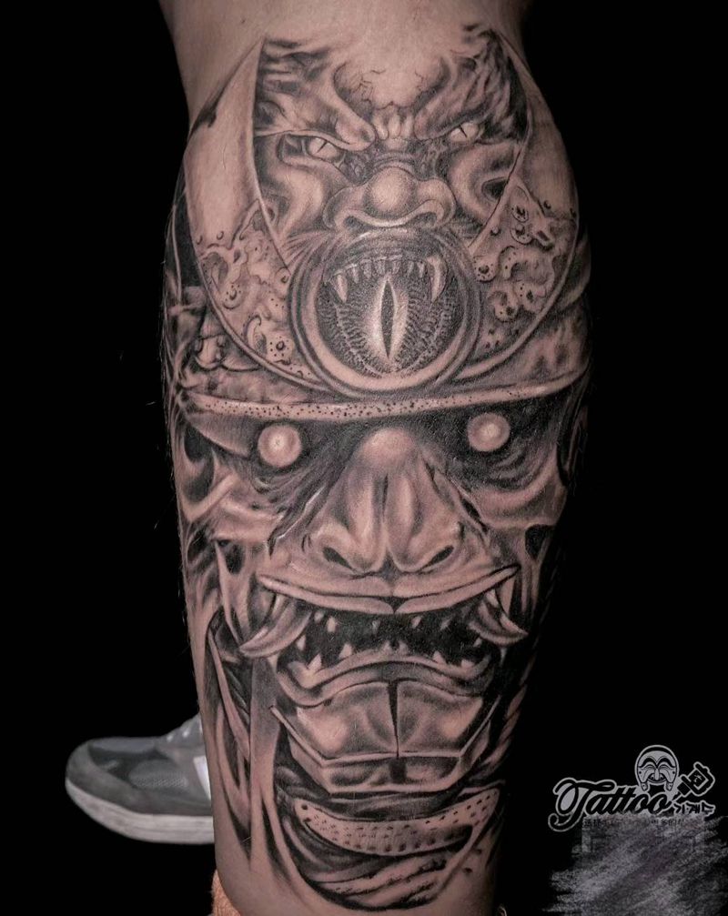 般若纹身图片_腿部新传统纹身图案